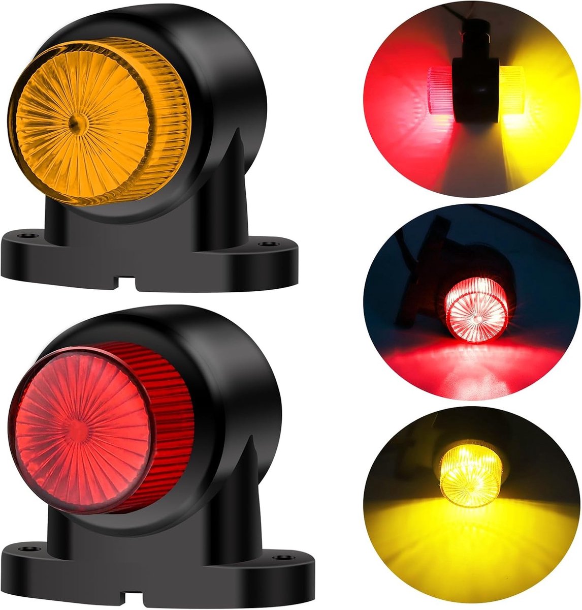 Set van 2 LED zijmarkeringslampen voor aanhangwagens, 12V/24V, geel/rood, geschikt voor vrachtwagens, bussen en campers.