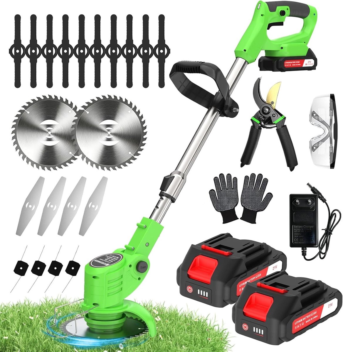 Accu-grastrimmer - Lichtgroen - Accu-bosmaaier met 800 W Motor - Voor Tuinonderhoud