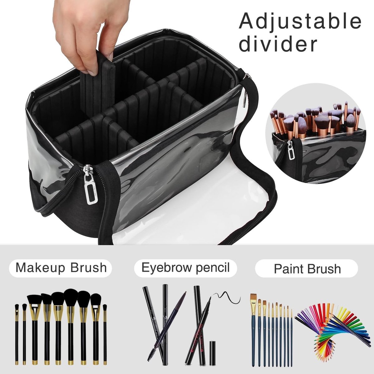 Make-upkoffer - Zwart - M - Professionele Cosmetica-organizer met Penseelhouder - Voor Dames