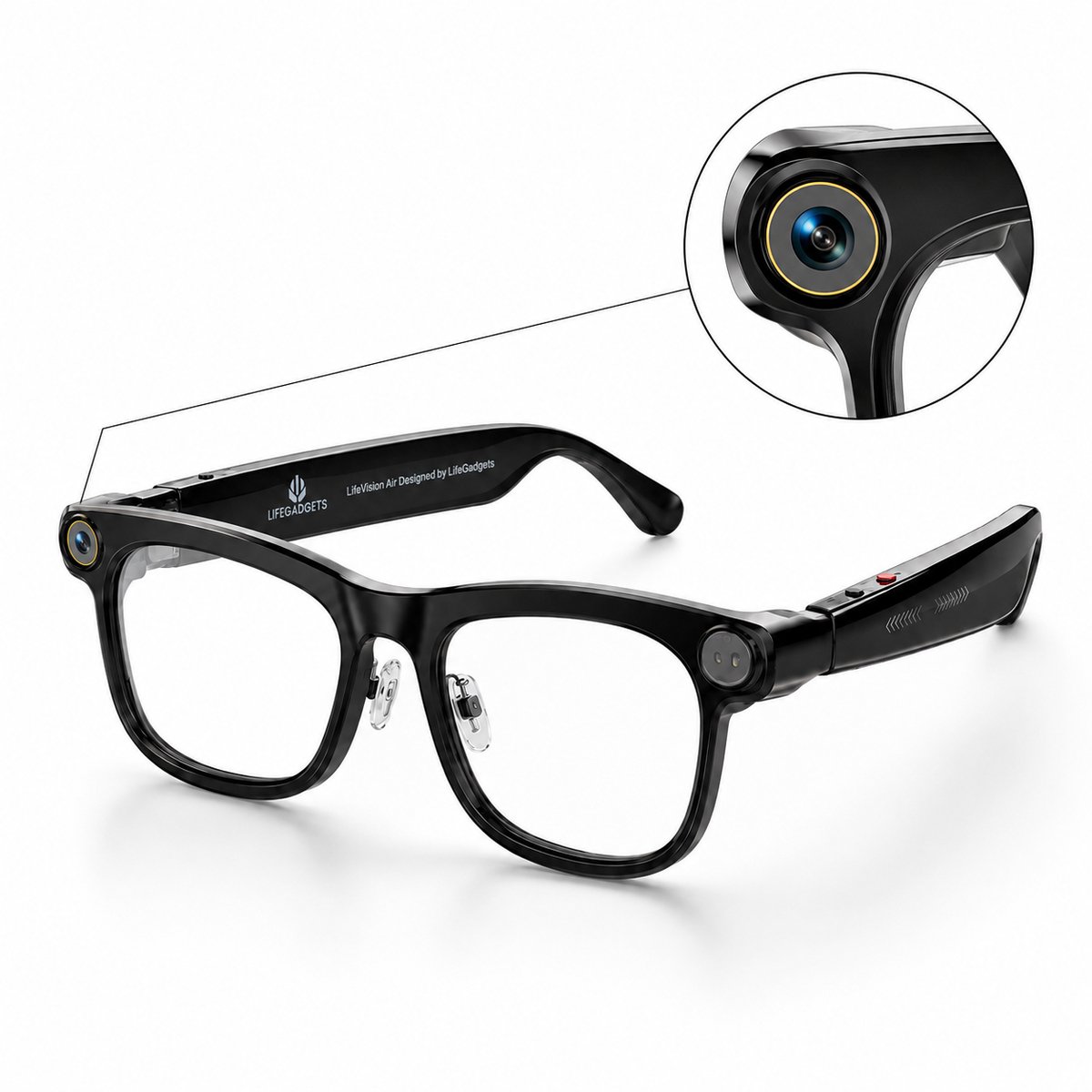 LifeGadgets LifeVision Air M08T - Slimme bril met 8 MP-camera - AI-spraakassistent en realtime vertalen via app - Bluetooth 5.4 - Zwart