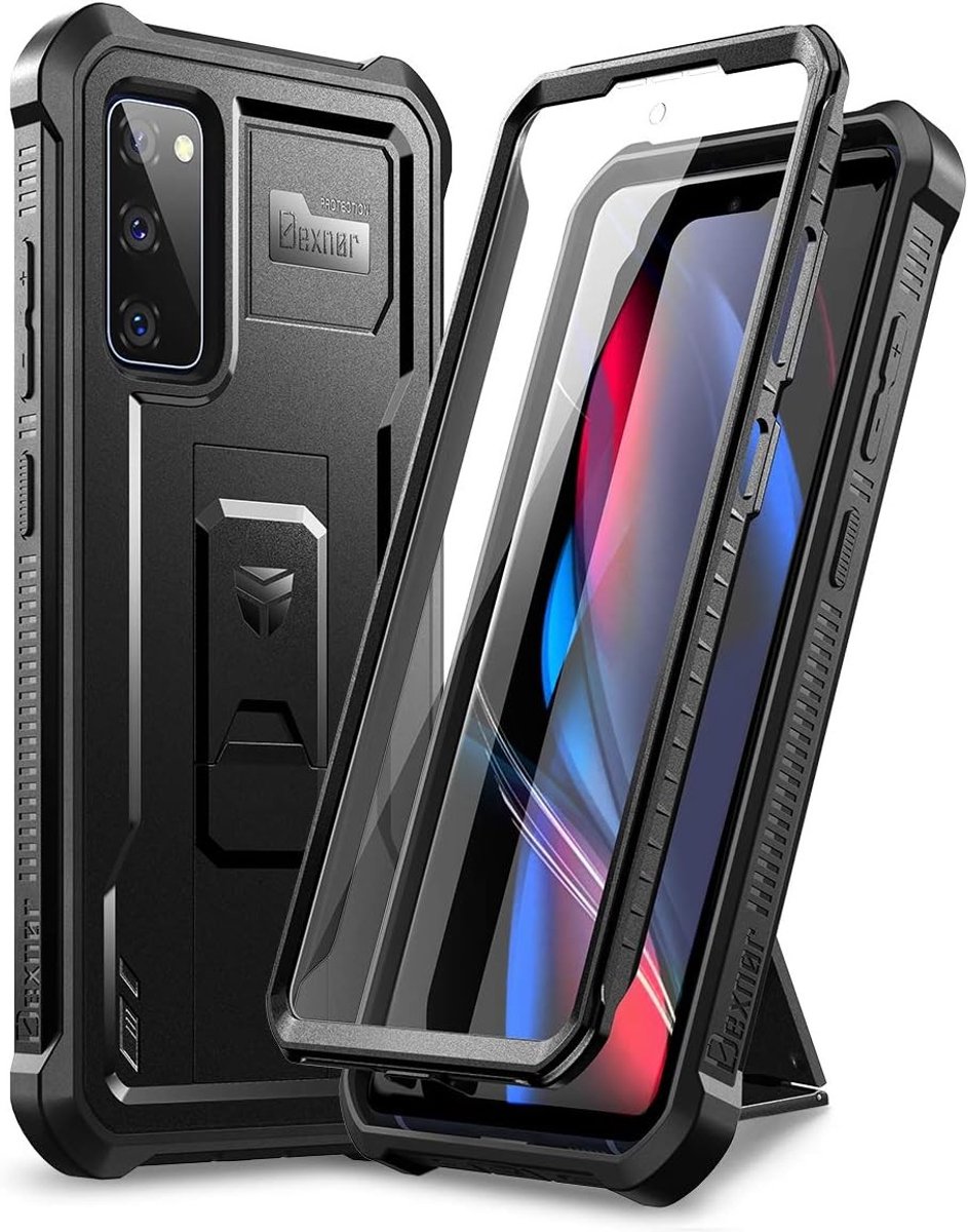 Robuuste 360° Beschermhoes voor Samsung Galaxy S20 FE 5G met Ingebouwde Screen Protector en Stand - Schokbestendig en Militaire Bescherming - Zwart