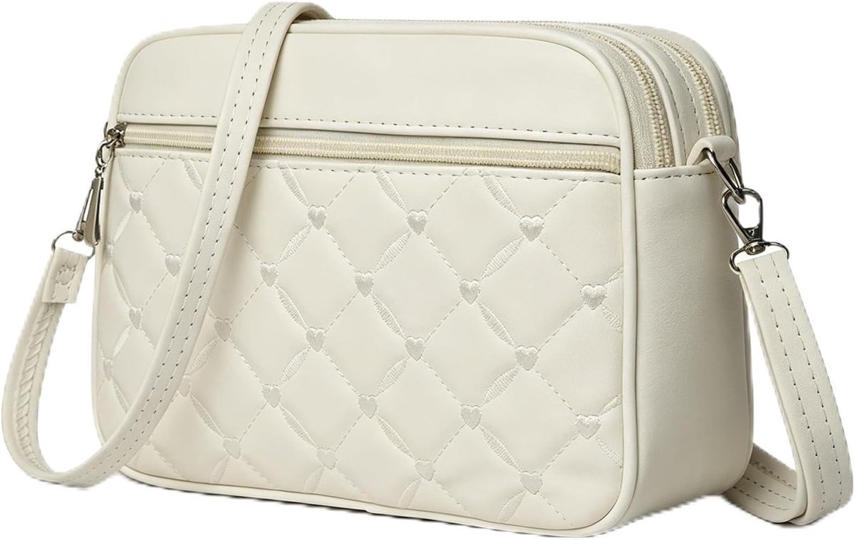 Dames Schoudertas van PU Leer, Stijlvolle Crossbody Tas met Verstelbare Schouderriem, Geborduurde Hart Ruit Handtas voor Mobiele Telefoon en Essentials