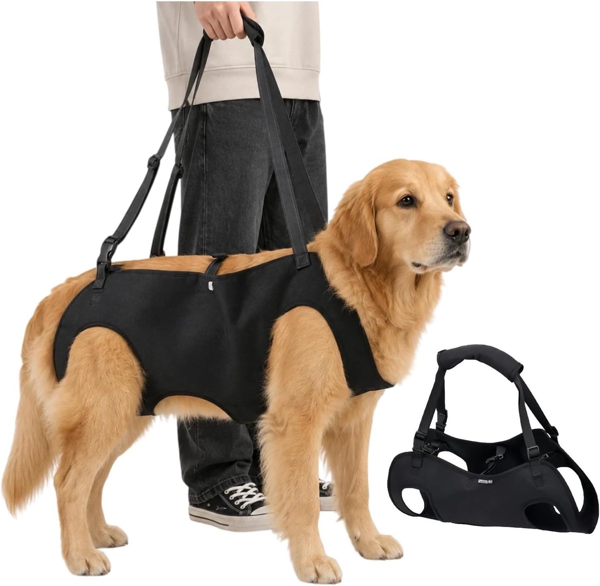 Hondendraaghulp - Zwart - Maat L - Verstelbaar Steunharnas met Handgrepen - Voor Honden