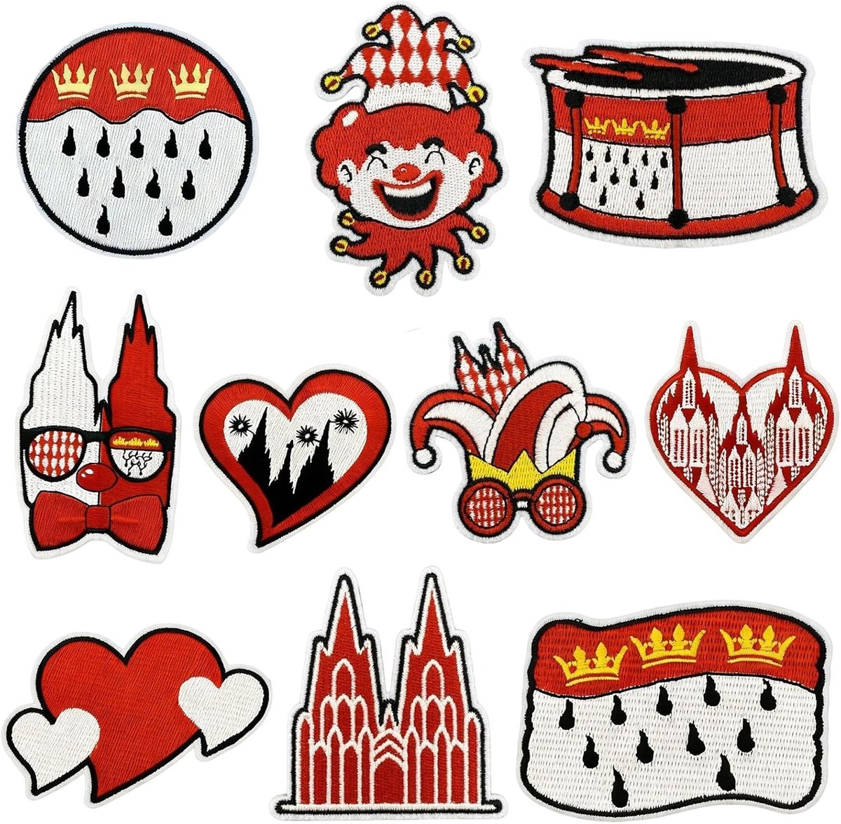 Set van 10 Kleurige Strijkapplicaties voor Carnaval - Hoeden, Tassen, Schoenen, Kleding en DIY Creaties