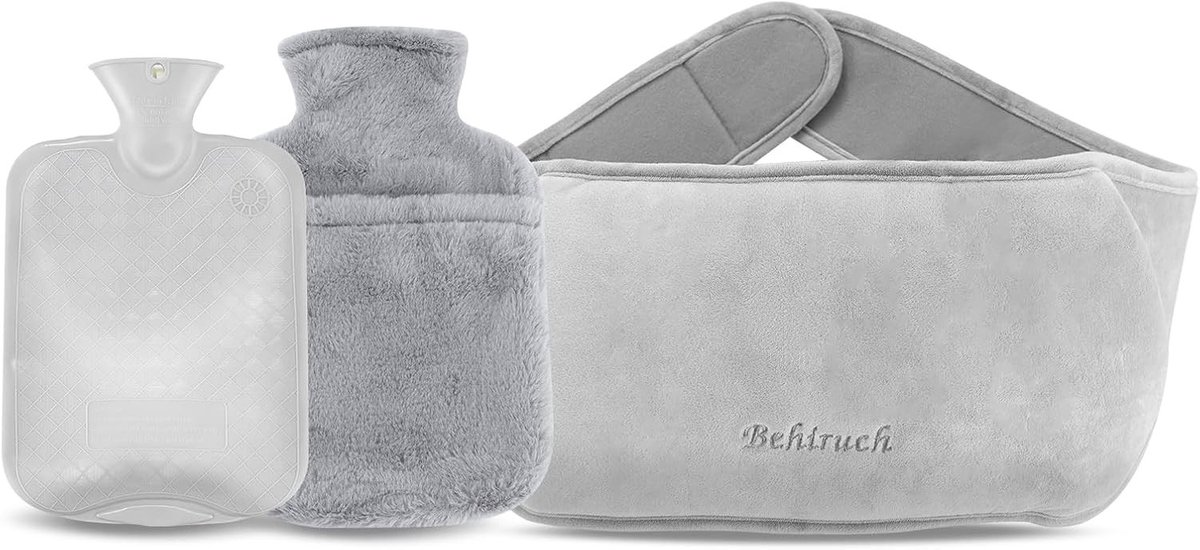 Warmwaterkruik met Zachte Tailleband, 1.2L Rubber Kruik voor Nek, Schouders en Rugverlichting, Ideaal voor Pijnverlichting en Warmte Therapie (Grijs)