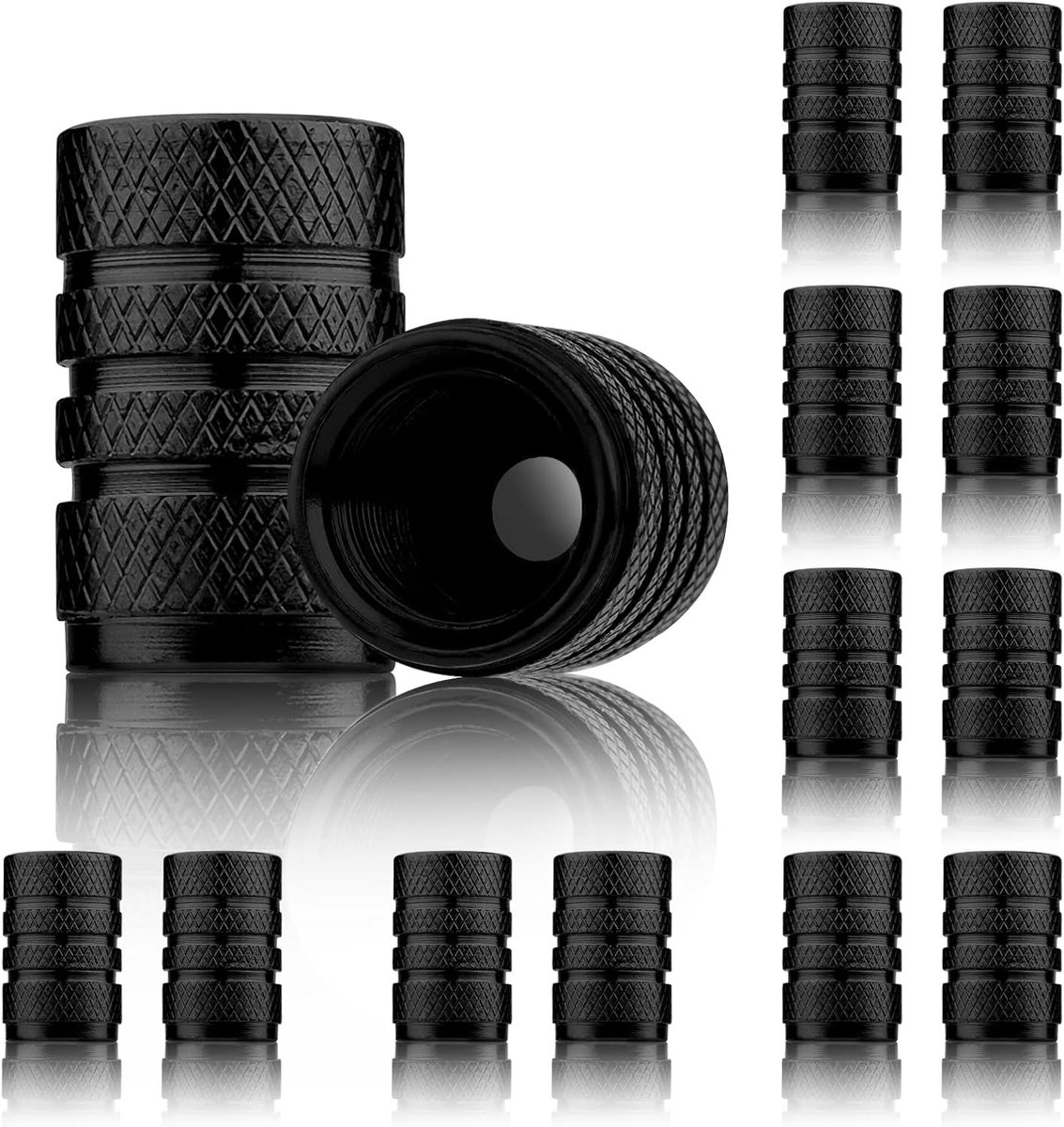 12 Stuks Aluminium Ventieldoppen - Luchtdichte Ventieldoppen voor Auto, SUV, Vrachtwagen en Motorfietsen (Zwart)