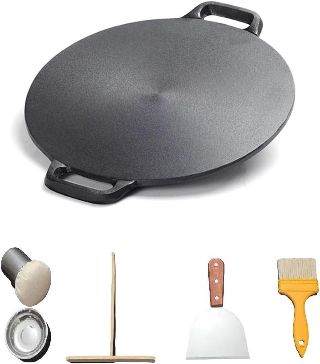 Chinese Crêpe Pan - Zwart - 32 cm - Gietijzer - Voor het maken van Pannenkoeken en Tortilla's