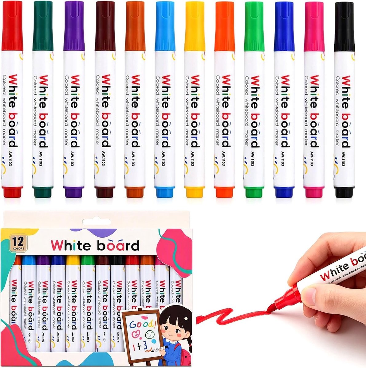 Whiteboardmarkers - Multicolor - Fijne Punt 2-3 mm - Navulbare Uitwisbare Pennen - Voor School en Kantoor
