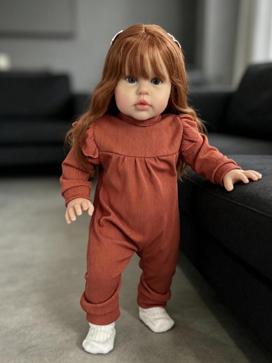 Levensechte Babypop - Realistische Pop - Kinderspel - Zacht Stoffen Lichaam - 58 cm - Bruin Haar