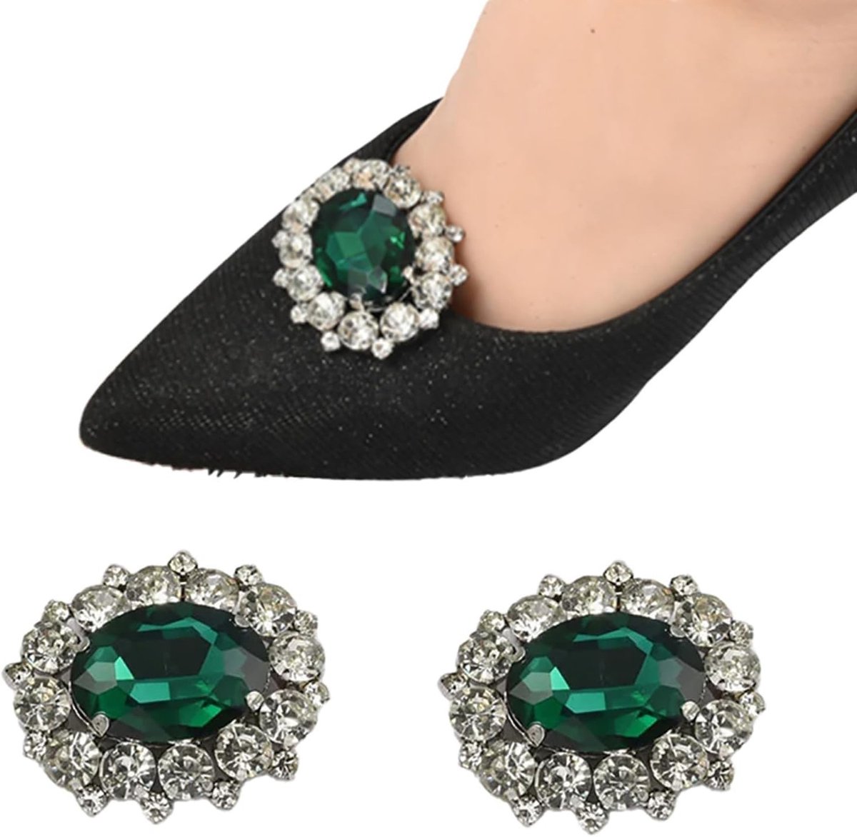 Afneembare schoenenclips met luxe kristallen strass-steentjes, glitter schoenaccessoires en hoogglanzende decoratie - Groen, 2 stuks voor een stijlvolle look