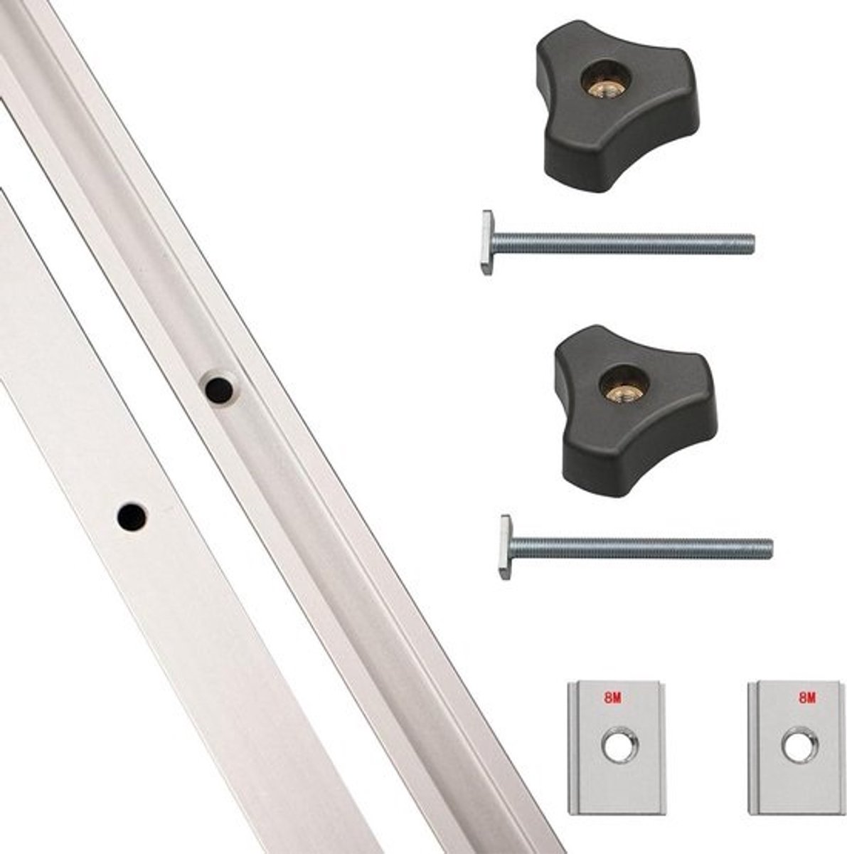 Tafelzaaggeleiderails - T-gleufrails - Houtbewerking Nauwkeurig - Verstelbare M8 Schuivers - 20 cm - 122 cm - Aluminium