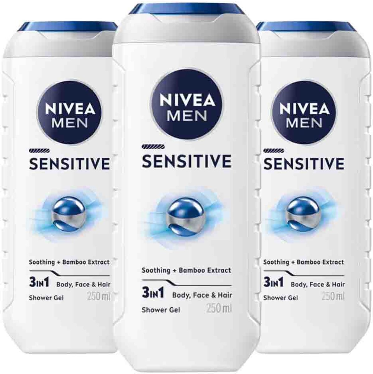 NIVEA Men - Shampoo & Douchegel 3in1 Sensitive - 3 x 250 ml - Voordeelverpakking
