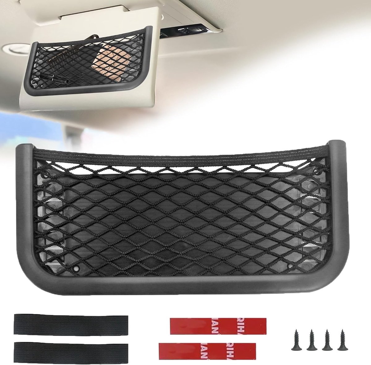 Multifunctioneel Opbergnet voor Auto, Kofferbak, Drie Bevestigingsopties, Zelfklevend, Mesh Tas voor Auto's, Caravans en Bootaccessoires