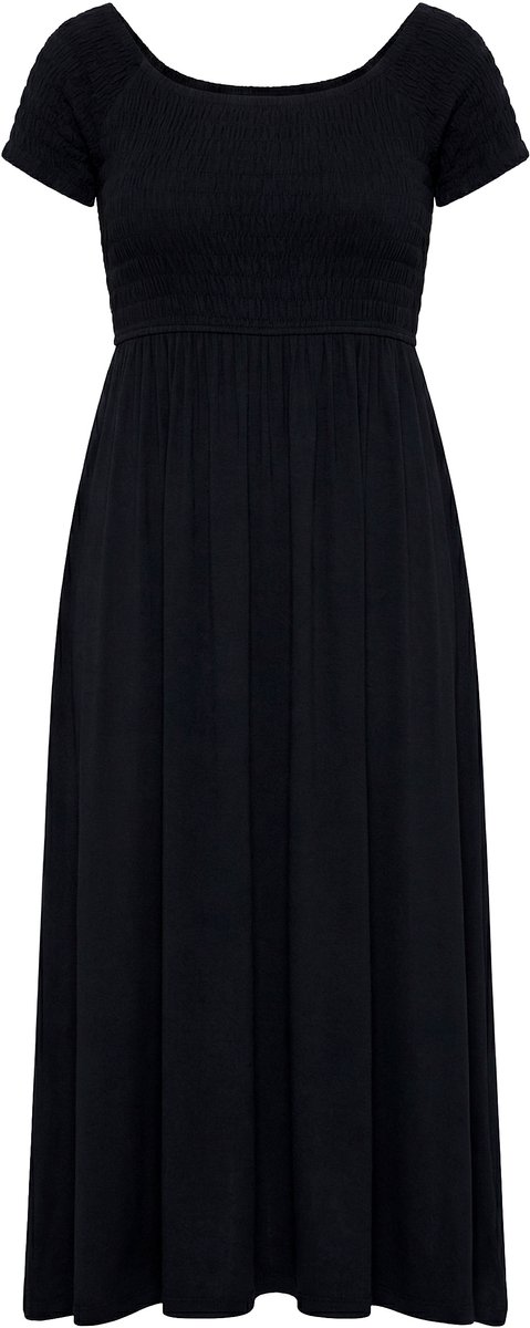 Angel of Style - Dames - Maxi-jurk A-lijn jersey gerimpelde borst - Zwart - Maat 58