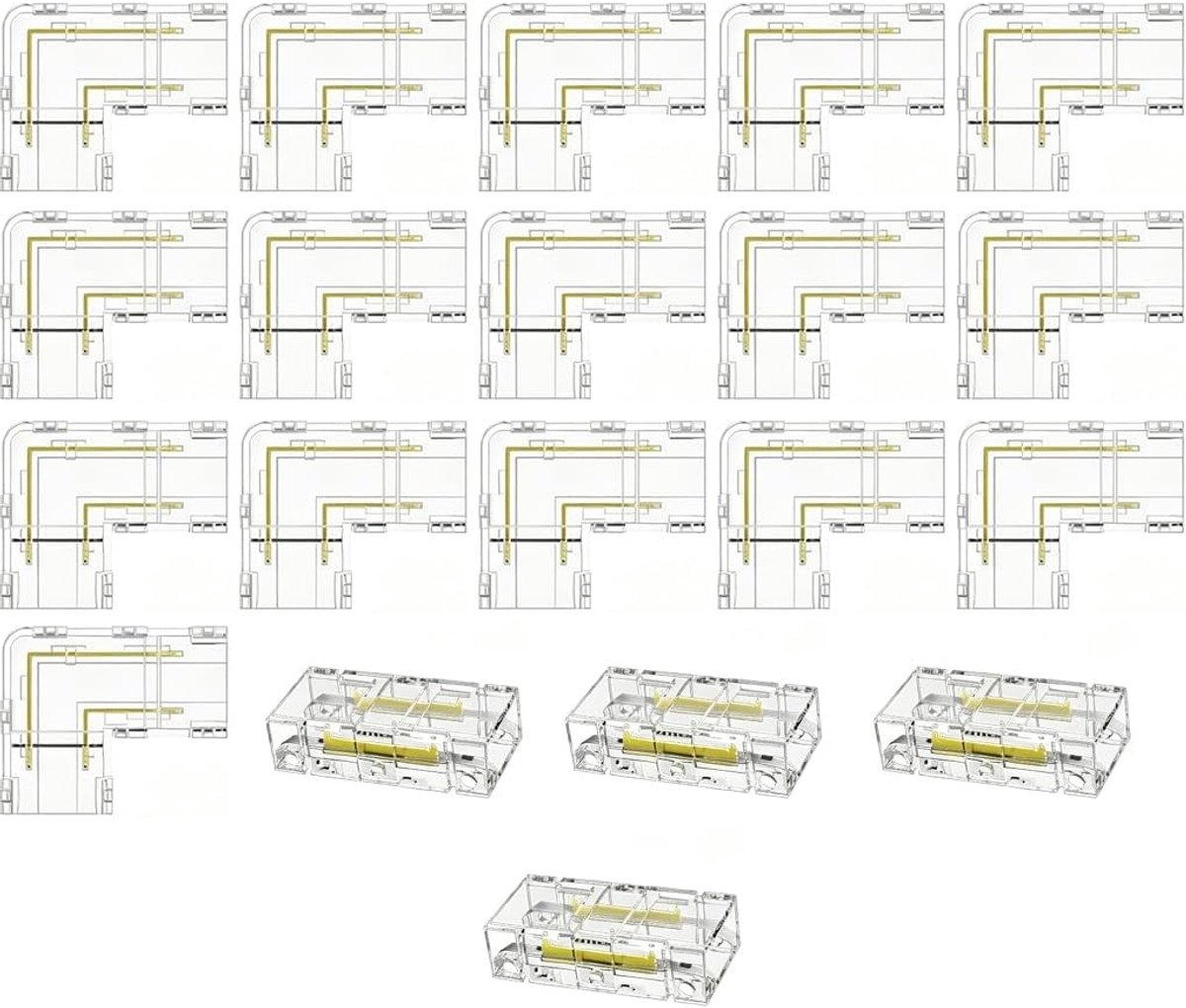 20 Stuks LED Strip Connectoren Set - 2-Pin Hoekconnectoren voor COB LED Strips - Solderen Vrije Snelle Verbindingen en Transparante Gaploze Connectoren voor Eenvormige Kleuren