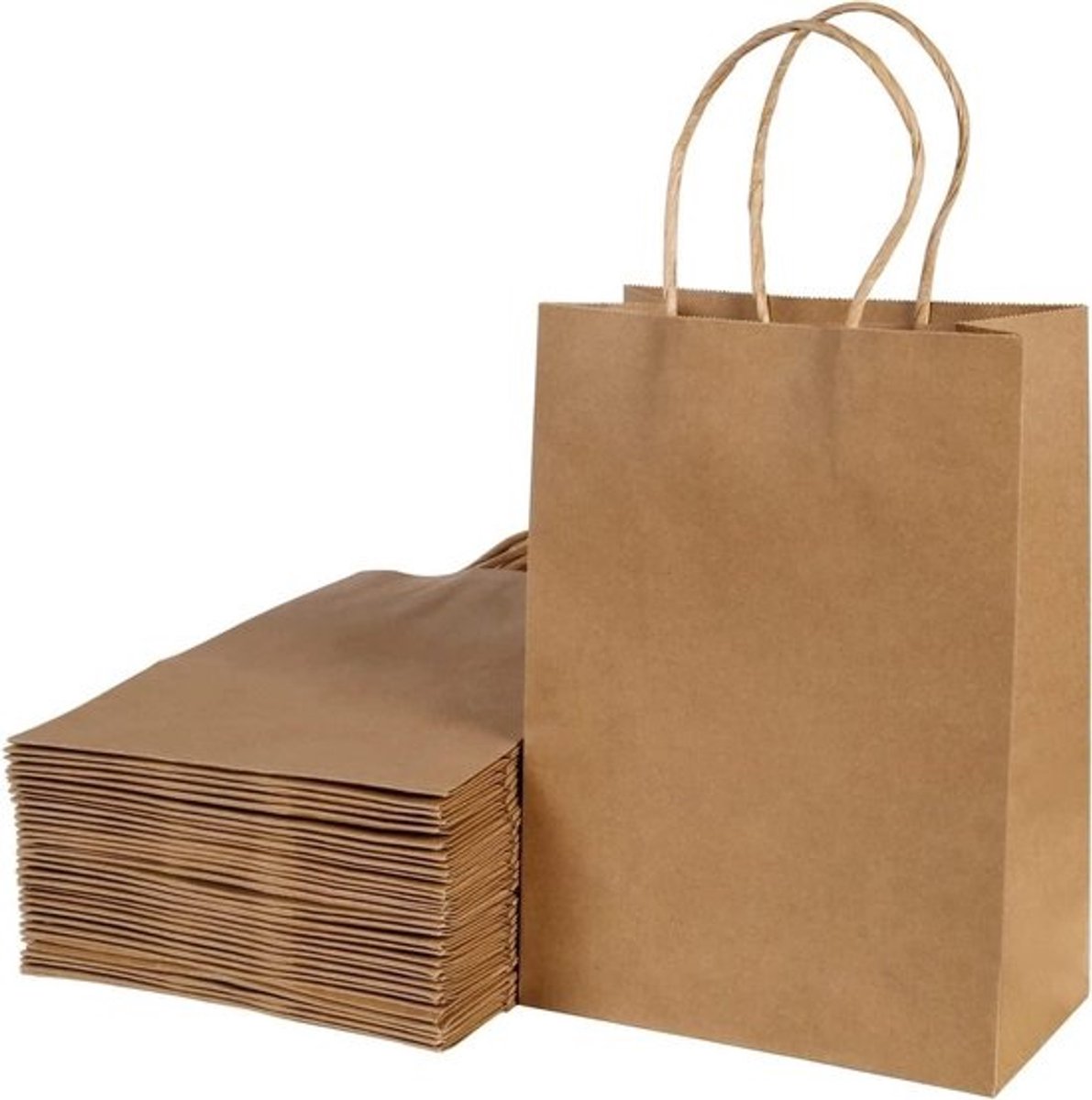 Papieren Cadeauzakjes - Kraftzakken Handvat - Winkelen Verpakken - Recyclebaar Afbreekbaar Materiaal - 21 x 27 x 11 cm - Bruin
