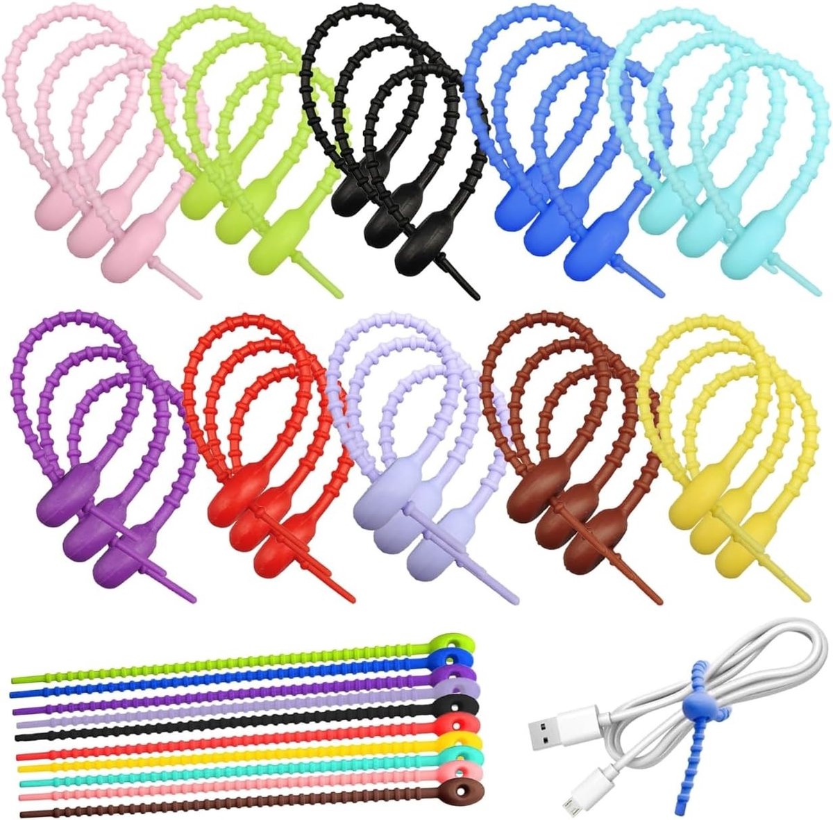 Multifunctionele Silicone Kabelbinders - 30 Stuks, 215mm, Herbruikbare en Flexibele Oplossingen voor Voedsel, Brood en Huishoudelijke Toepassingen (Multicolor)