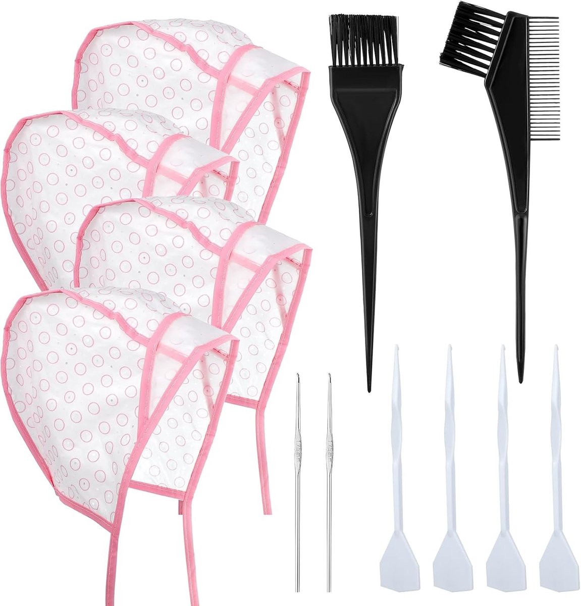 12 Stuks Haarverf Accessoires, Verstelbare Highlighting Cap voor Kappen en Kleuren, Professionele Haarverf Tools met Gaten (Roze, Universeel)