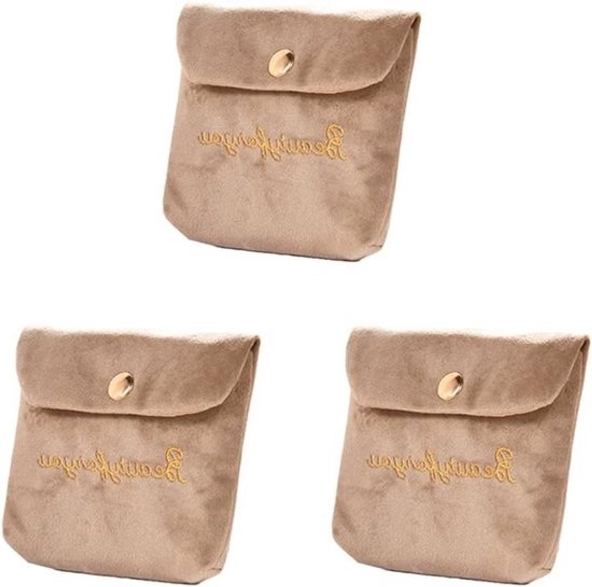 Maandverband Opbergtas - Periode Pouch Tampon Houder - Hygiënisch Opbergen - Knop Opening Ontwerp - 3 stuks - Cartoon Borduurwerk