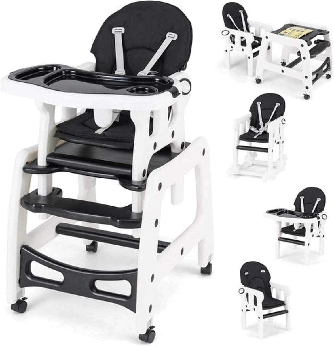 Kinderstoel 5-in-1 - Hoge Stoel Combi - Baby Voeding - Met Schommelfunctie - 104 x 62 x 51 cm - Zwart