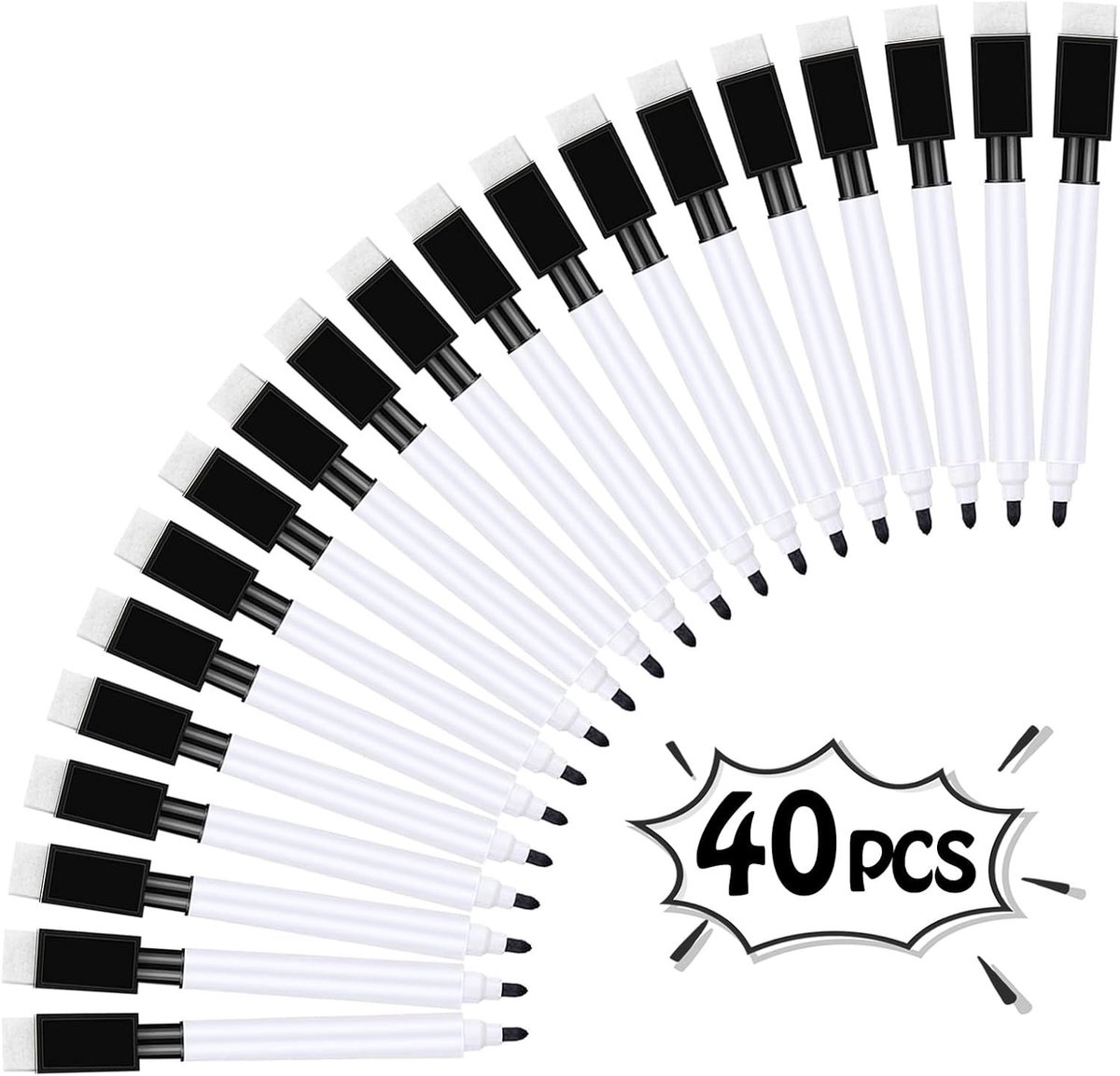 40 Stuks Whiteboard Markers - Drooguitwisbare Stiften met Fijne Punt voor Kantoor, School en Thuisgebruik