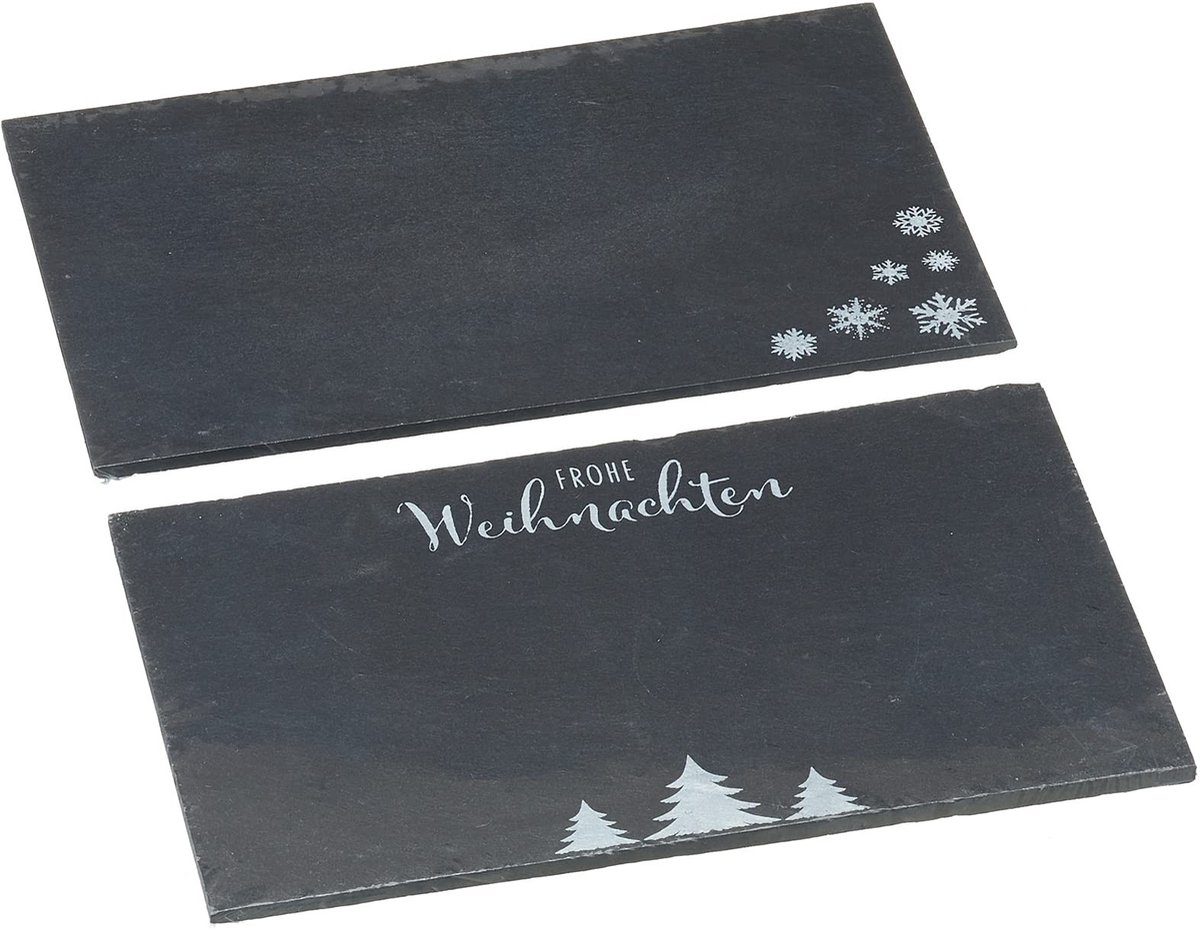 Slate Serveerplaten Set - 2 Stuks met Kerstmotieven, 14 x 22 cm