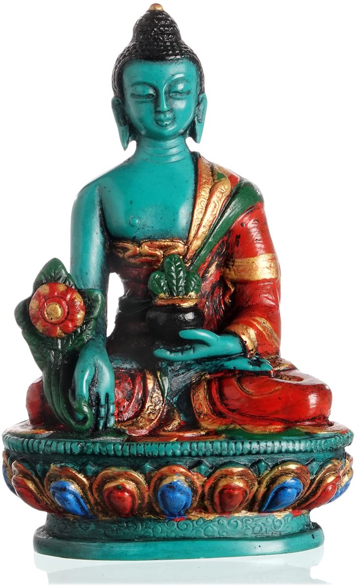Boeddha Beeld - Medicine Buddha - Turquoise Resin 11,5 cm