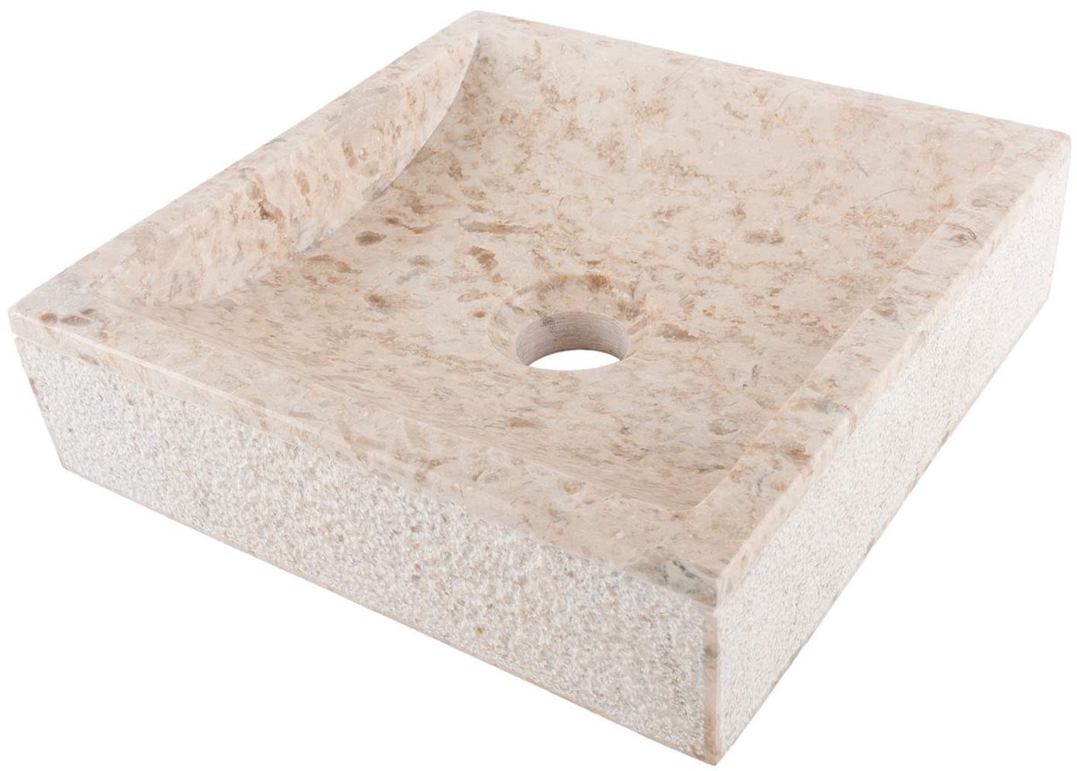 Marmeren Wastafel - Beige - 30 cm Vierkant