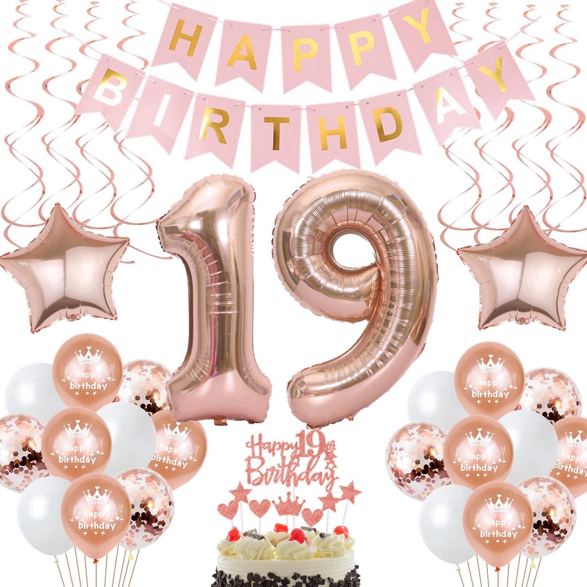19e Verjaardag Ballonnen Set - Roze Goud