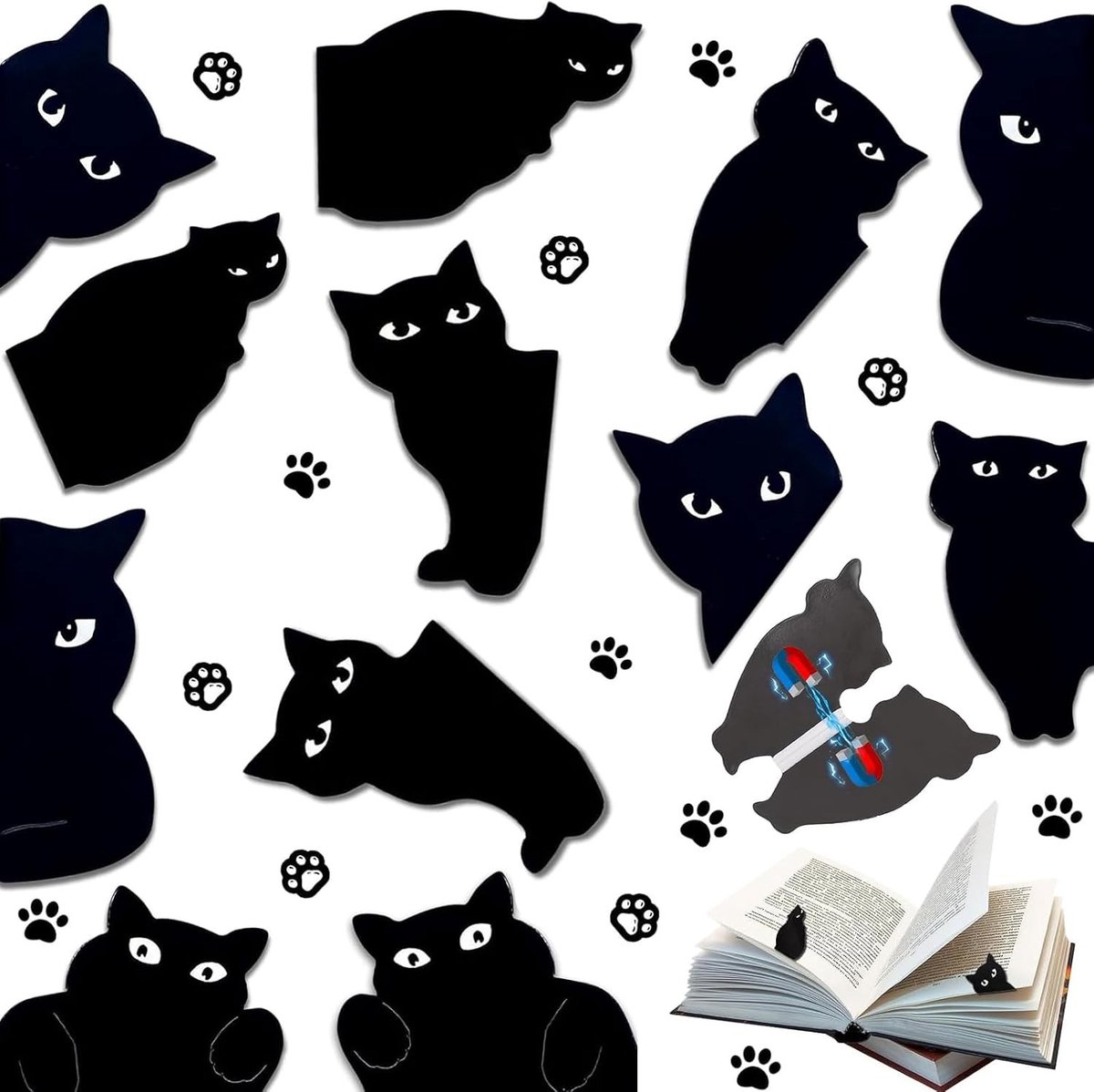 Kawaii Kat Magnetische Pagina Markers - 12 Stuks Schattige Boekenleggers voor Lezers, Onderwijs en Kantoorgebruik