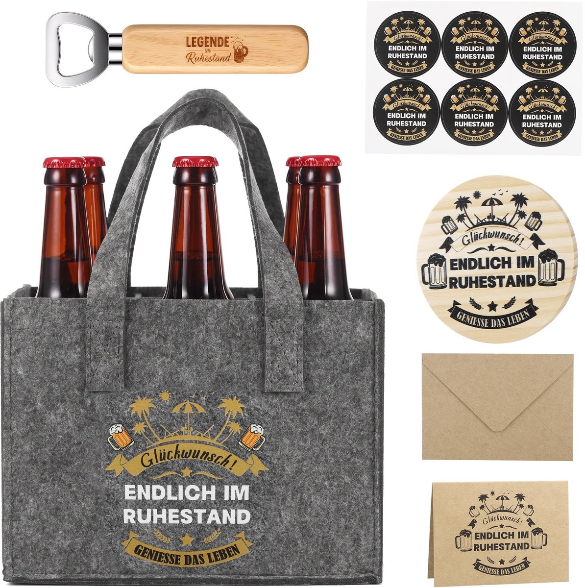 Pensioencadeau voor Mannen - Vilten Handtas voor 6 Bierflessen