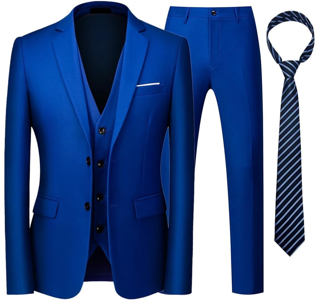 3-delig Slim Fit Tuxedo Pak met Stropdas - Blauw