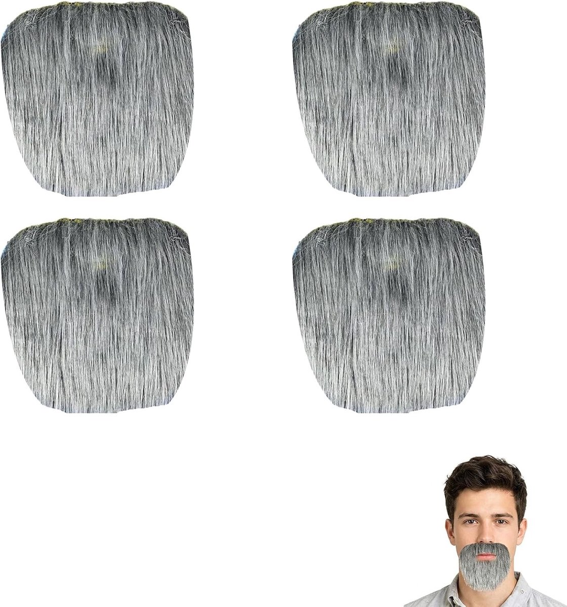 Zelfklevende Grijze Nepbaarden - 4 Paar Herbruikbare Polyester Baarden voor Vintage Kostuums, Rollenspellen en Halloween Feesten