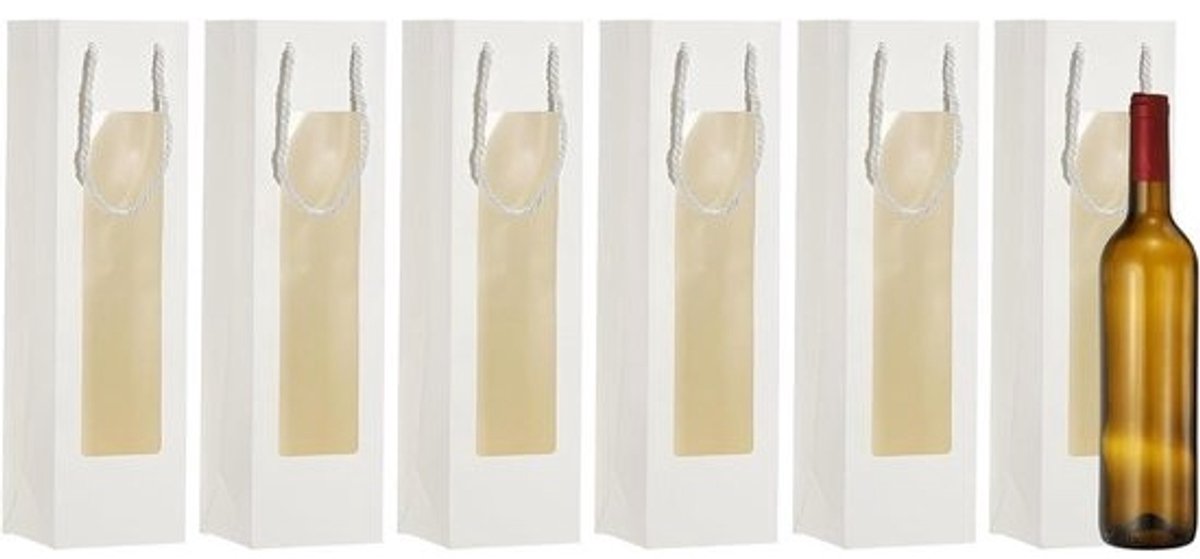 Geschenktasjes voor wijn - Flessentassen Kraft - Flessen Verpakken - Met Transparant Venster - 6 stuks - Wit