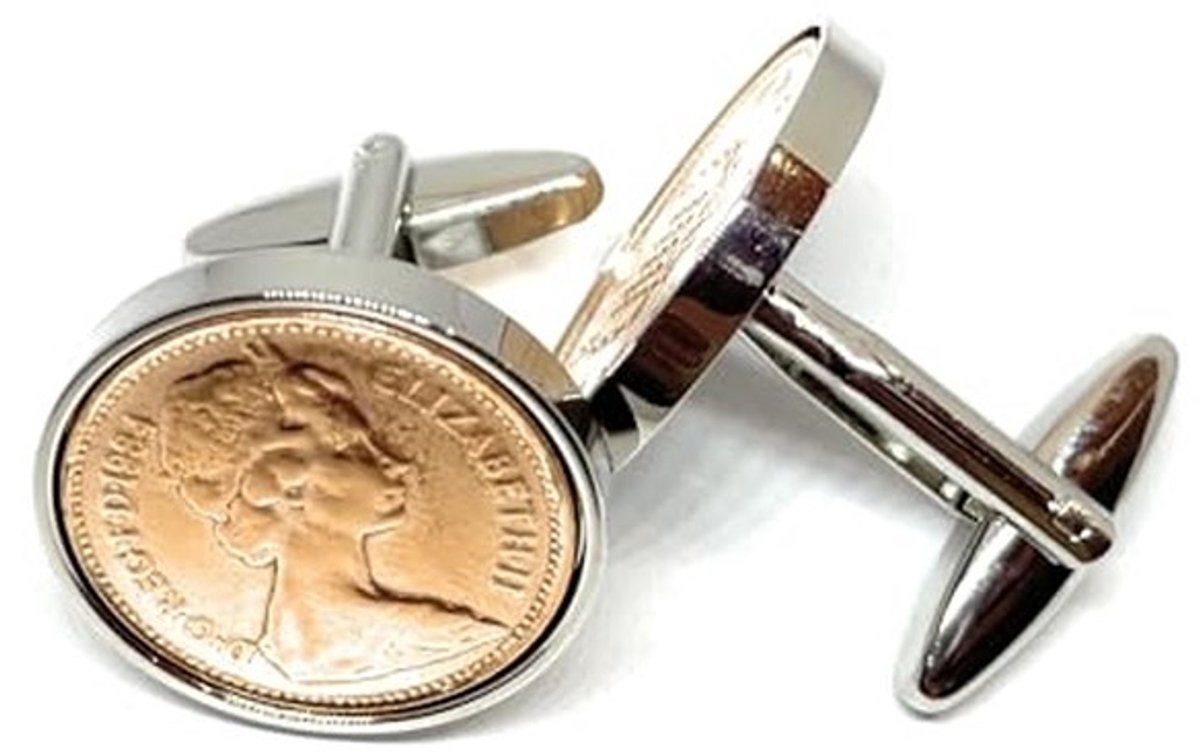 1 Pence Cufflinks - 1984, Goud/Zilver, Rond