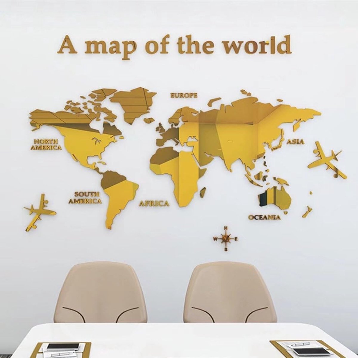 Acryl 3D Wereldkaart Muurstickers - Decoratieve Wanddecoratie