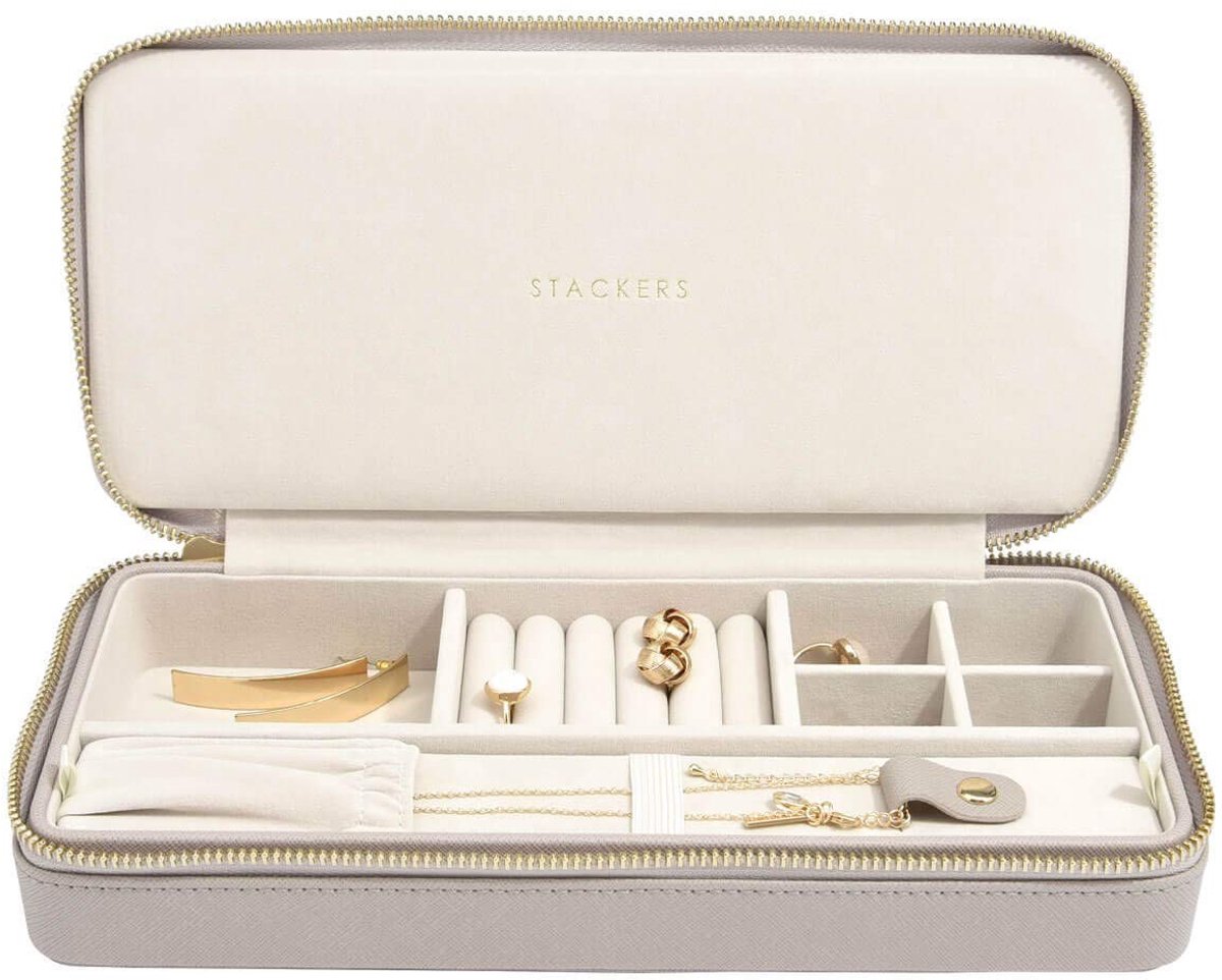 Taupe Slim Sieraden Box - Met Ketting Organizer voor Reizen