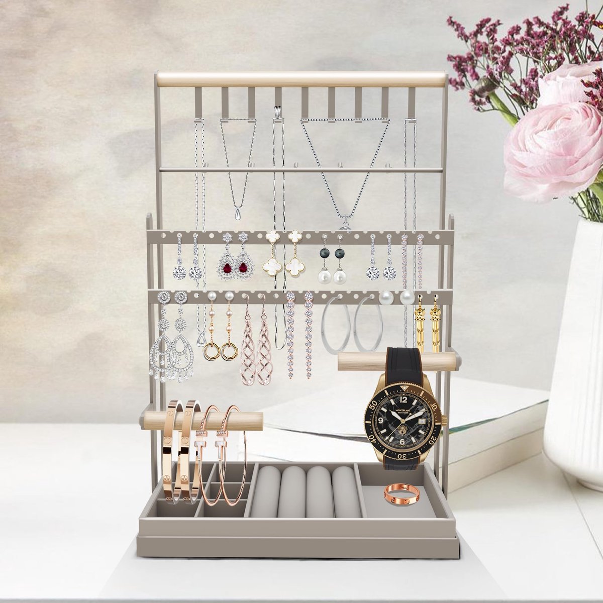 Sieradenbox met Verwijderbare Velvet Tray - Grijs