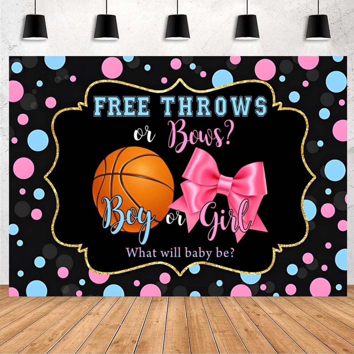 Fotobehang voor Gender Reveal - Blauw en Roze Dots - 2.1x1.5m