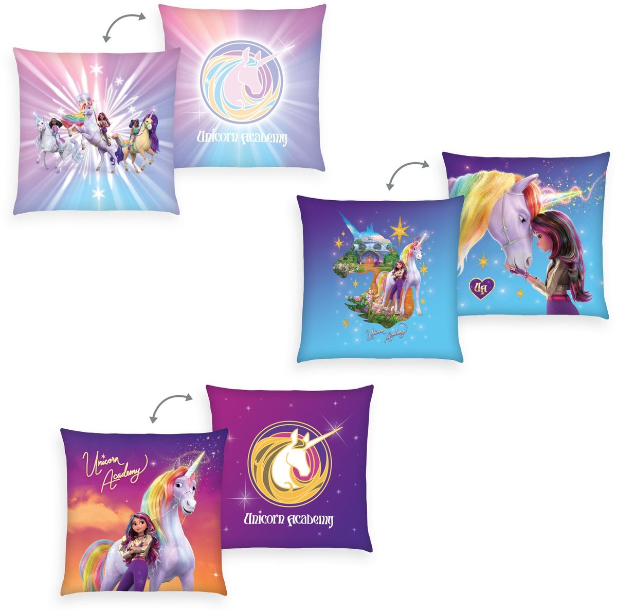 Decoratieve Kussenset van 3 - Unicorn Academy Motief - 40x40 cm