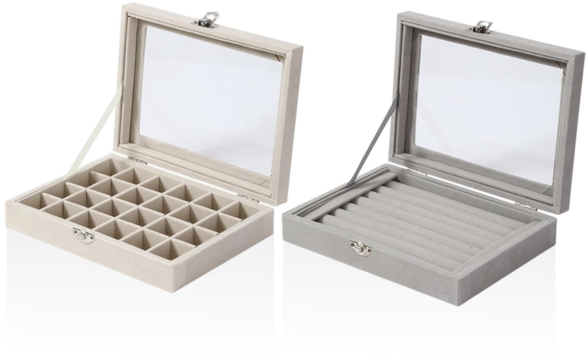 Flanellen Sieradenbox - Grote Capaciteit voor Ringen en Sieraden - Beige