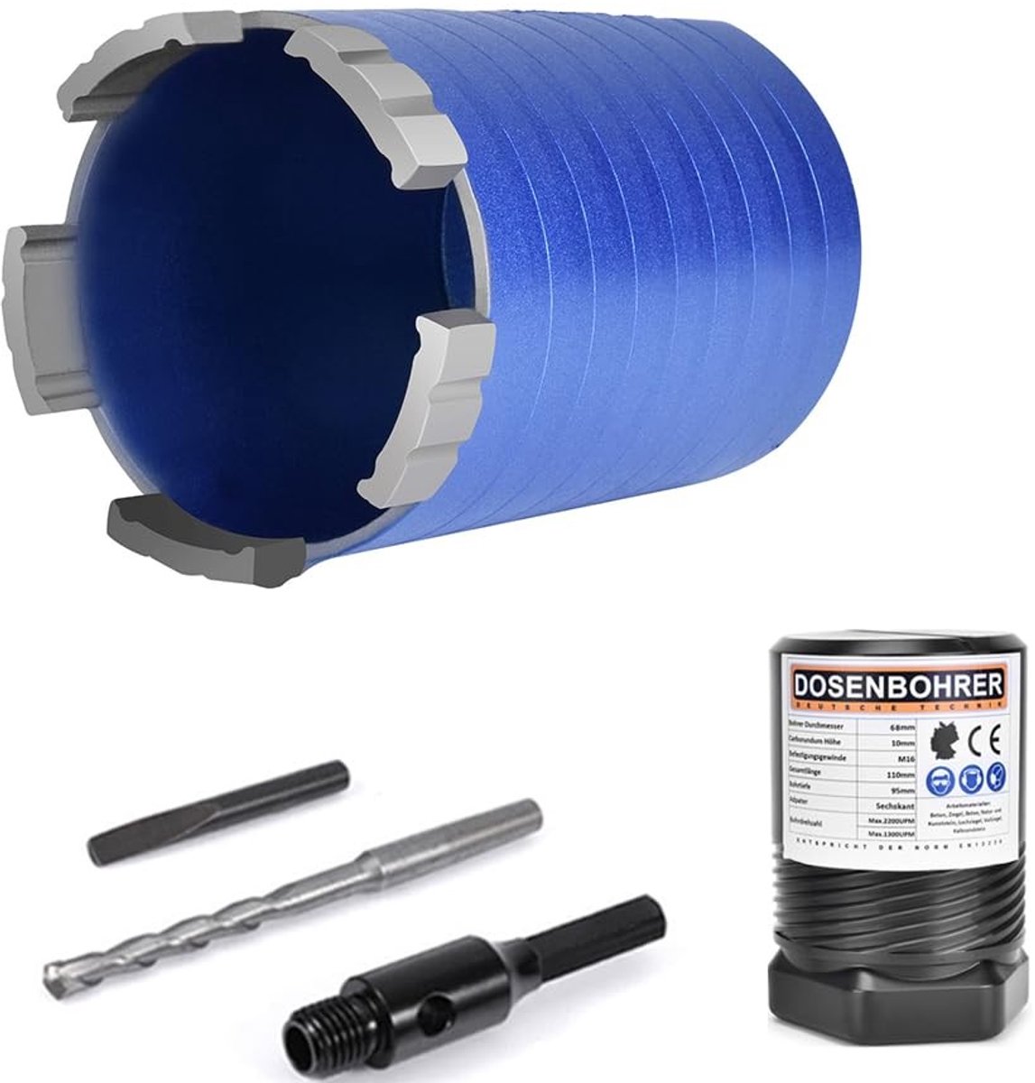 Turbo Diamantboor - 68 mm met 6-zijdige Adapter voor Beton en Metselwerk