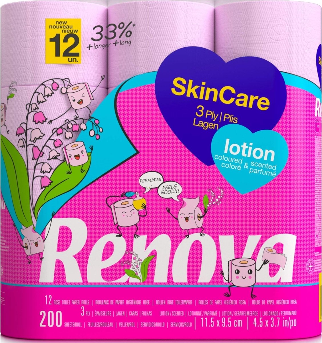 Toiletpapier met Lotion - 12 Rollen - Roze - 3-laags