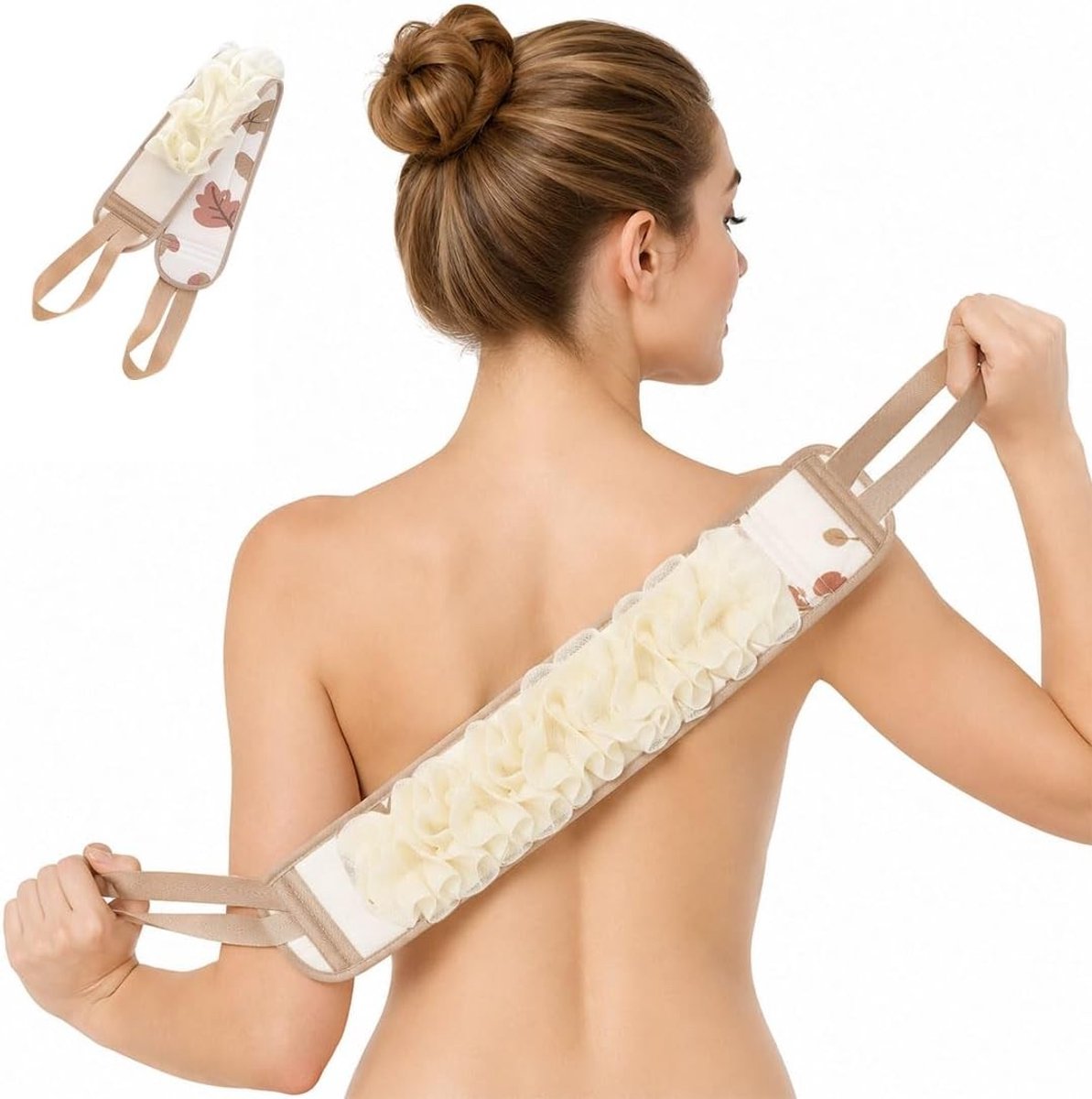 Lange netstof spons voor de rug, bruin viscose scrubhandschoen voor een zachte huid, ideaal voor vrouwen en lichaamsverzorging
