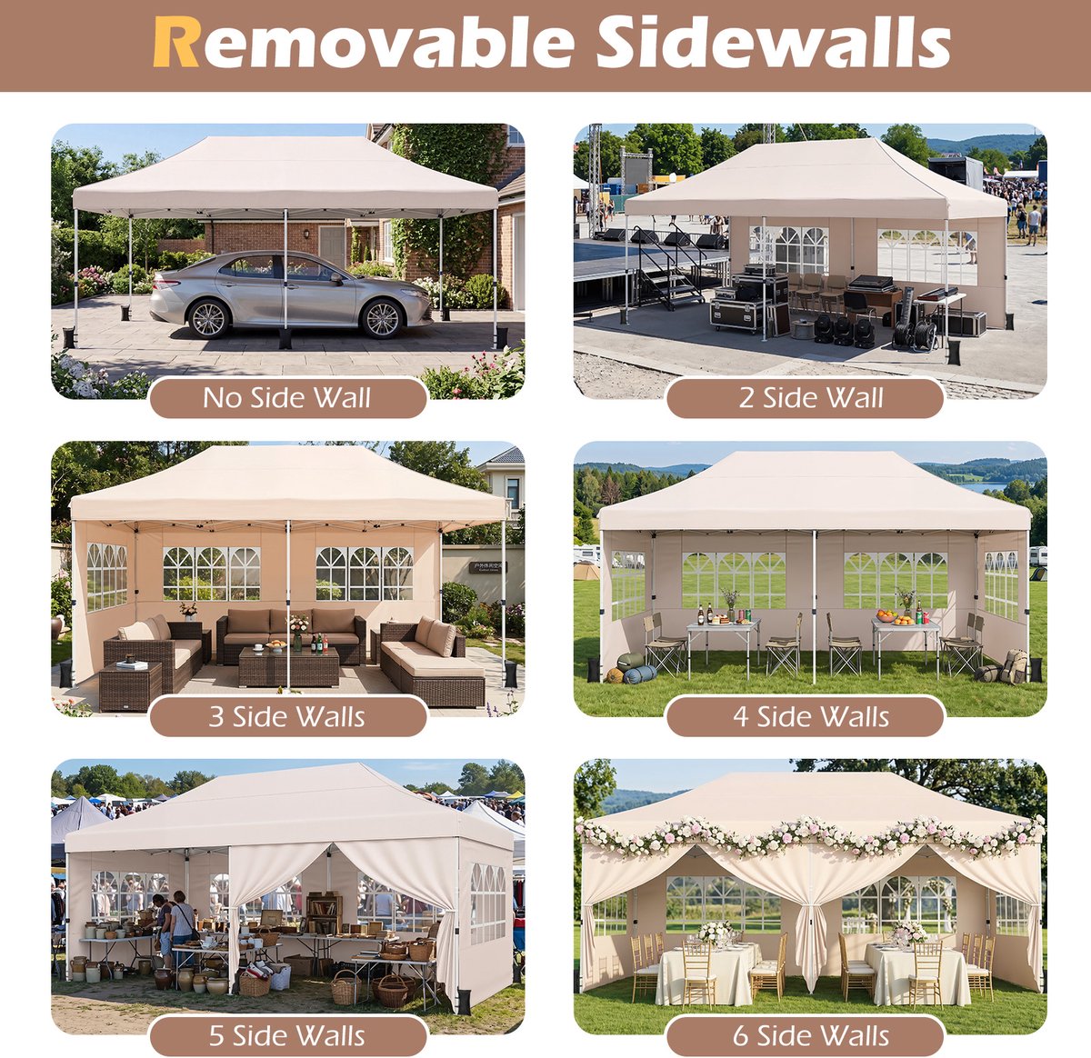 SureDeal® - Partytent - Vouwtent - Zijwanden Hoogte Verstelbare - 600x300x310 cm - Beige
