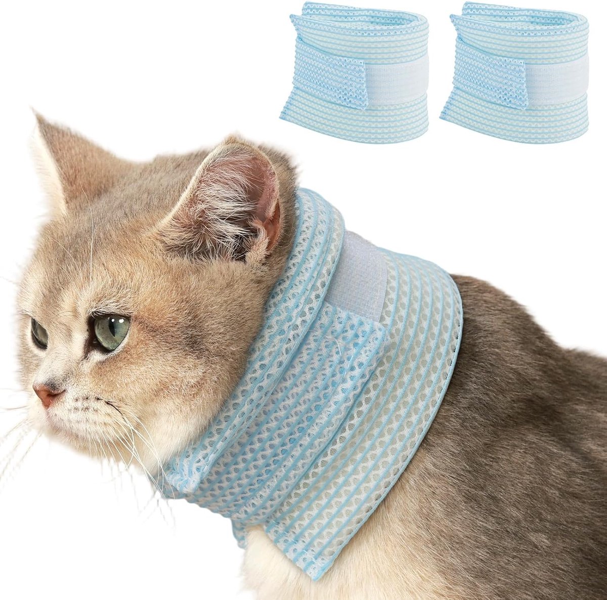 KZQ 2-delige beschermingskraag voor katten tegen krabben - Nekbescherming voor katten - Comfortabel en zacht - Blauw - Maat L 28-35 cm