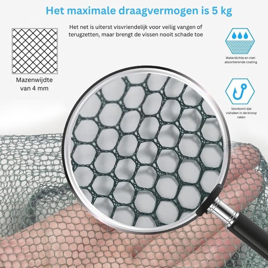 Zolvano® Schepnet Vissen - Landingsnet Vijver - Karper Zeevisnet - Roofvisnet-Zwart — afbeelding 3