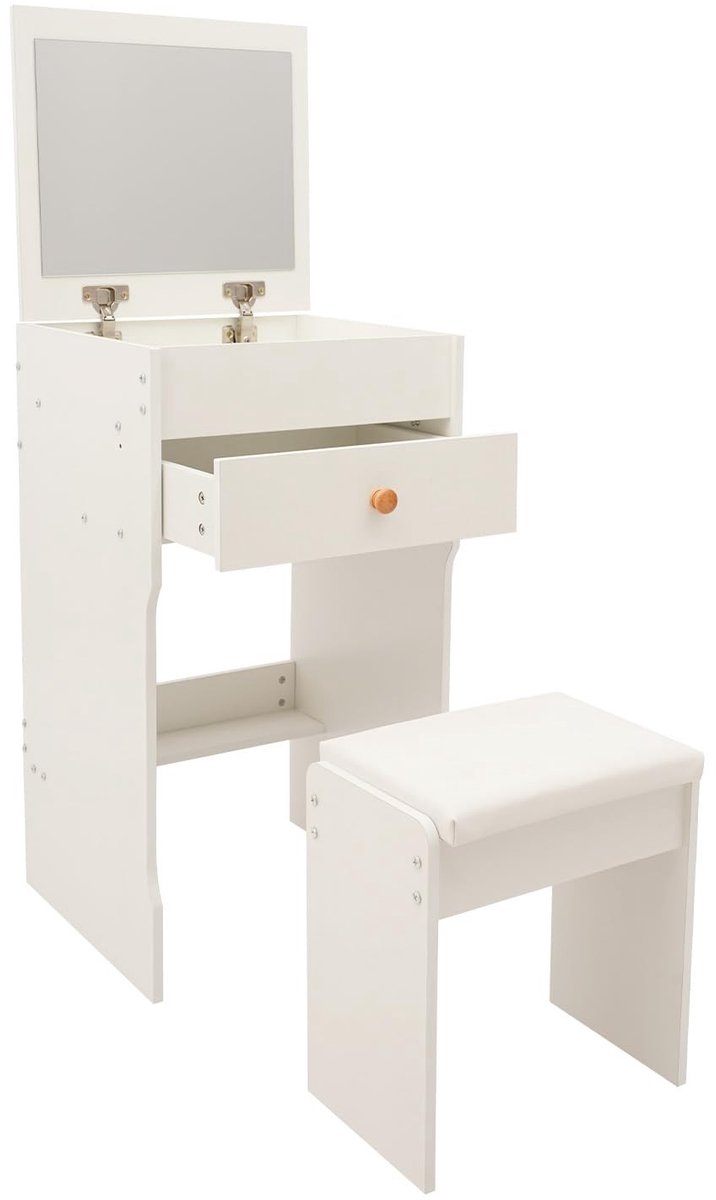 Hoekkaptafel met spiegel - Wit - Make-uptafel voor slaapkamer