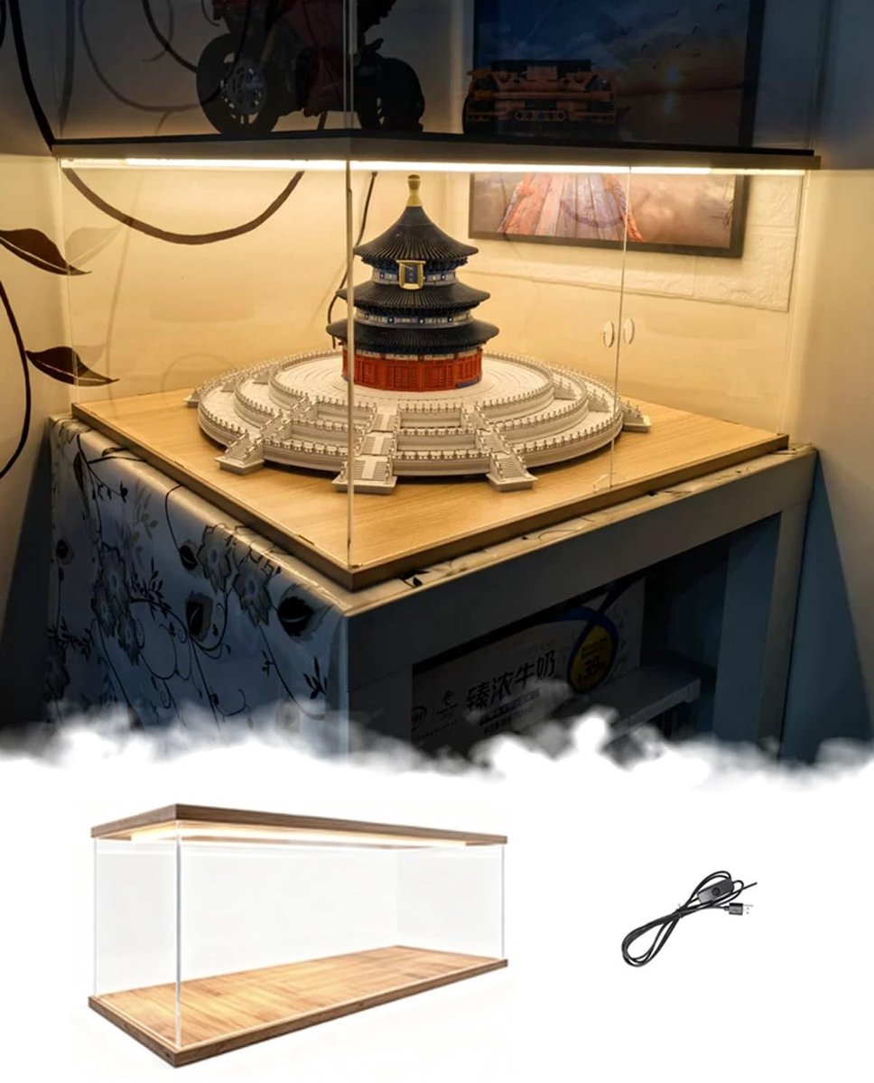 Vitrine voor verzamelobjecten met ledverlichting - Acryl en hout