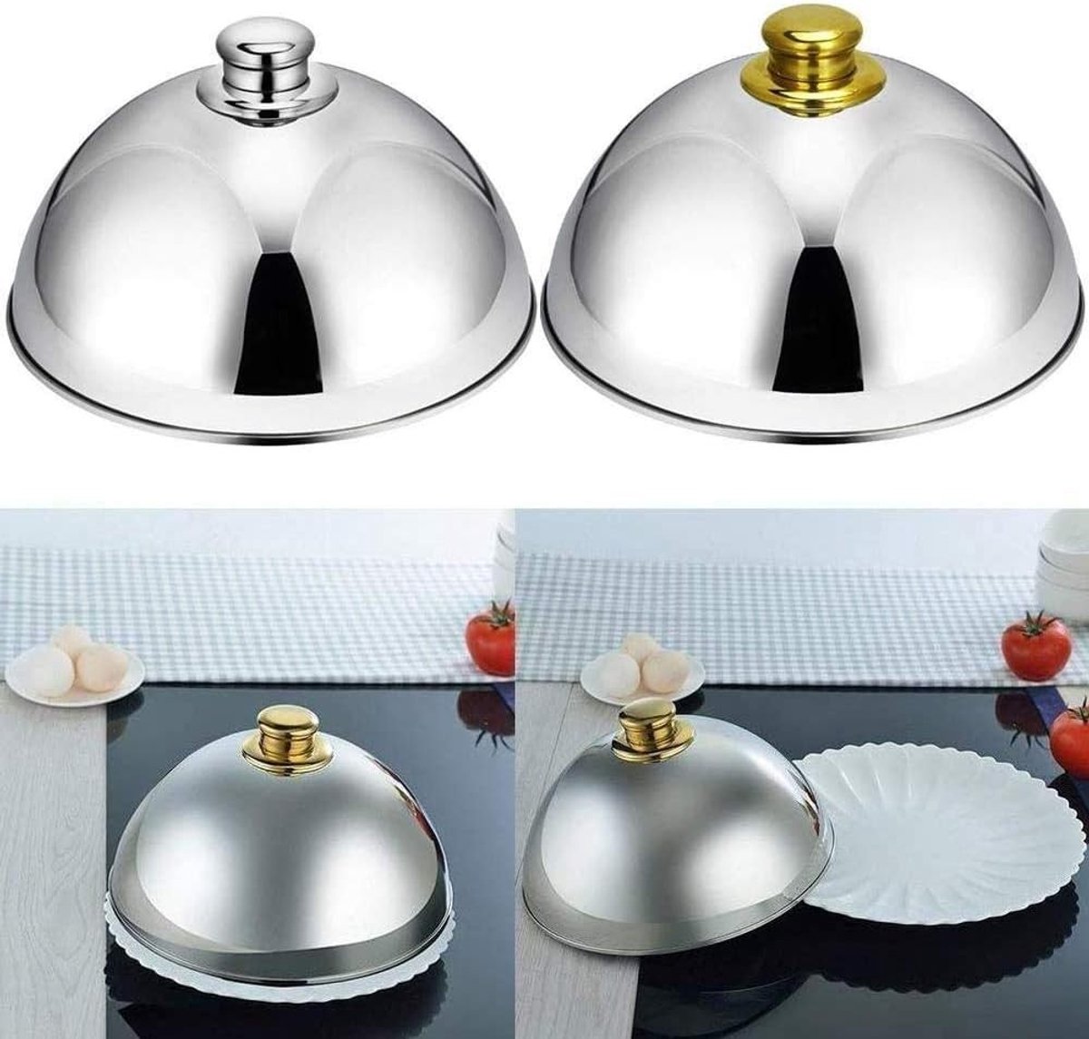 RVS Cloche Voedseldeksel voor Serveerplaten - Ideaal voor Thuis, Keuken en Restaurantgebruik - Eenvoudig en Stijlvol Accessoire